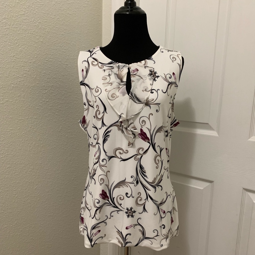 WHBM Floral Print Ruffle Trim Shell Large